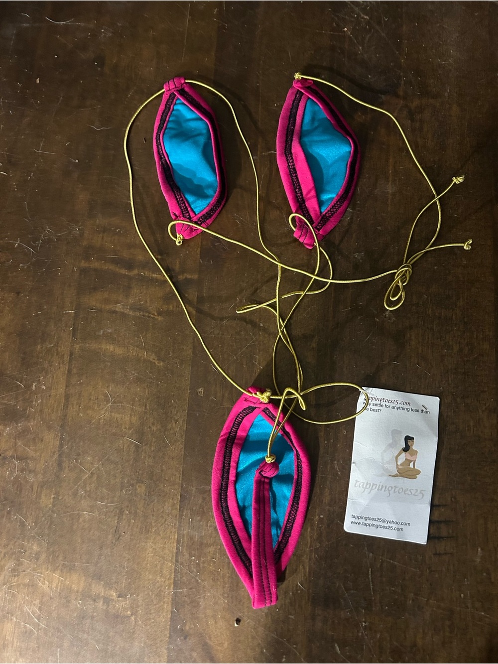 NWT Sexy Turquoise & Magenta w/ Gold Cord Teardrop Slingshot Monokini Bikini Set - Picture 2 of 2